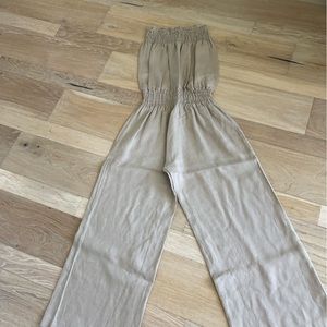Linen strapless wide leg full length jumpsuit